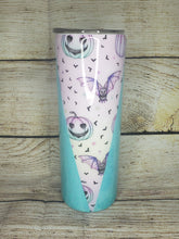 Load image into Gallery viewer, Blue Halloween Pumpkin and Bat Tumbler