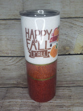 Load image into Gallery viewer, Happy Fall Ya'll Orange and Red Striped Tumbler