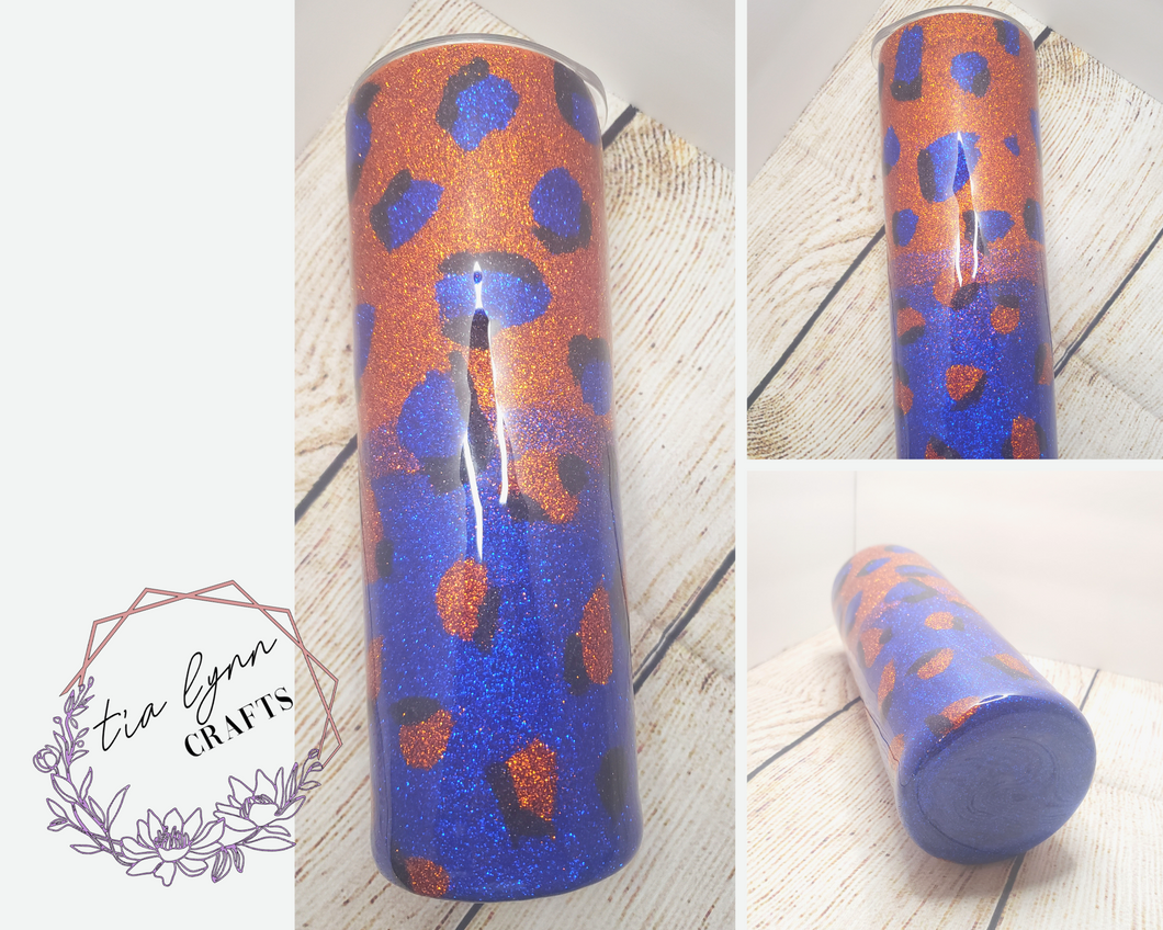 Blue and Orange Leopard Print Tumbler