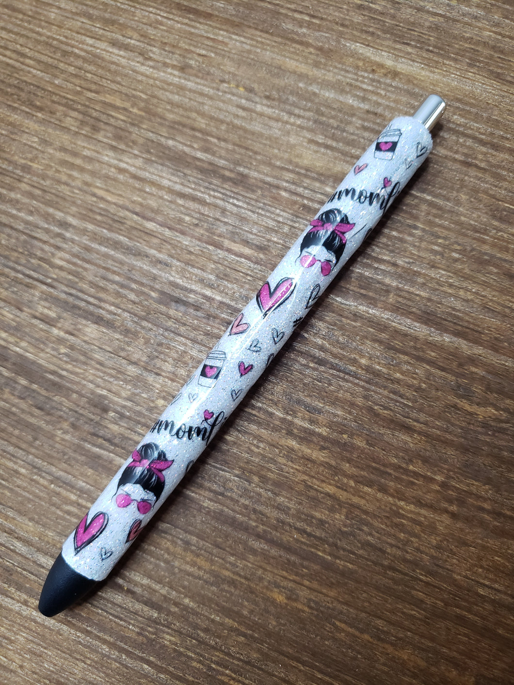 Mom Life Pink and White Glitter Pen