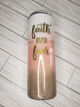 Load image into Gallery viewer, Faith Over Fear Gold Pink White Ombre Tumbler
