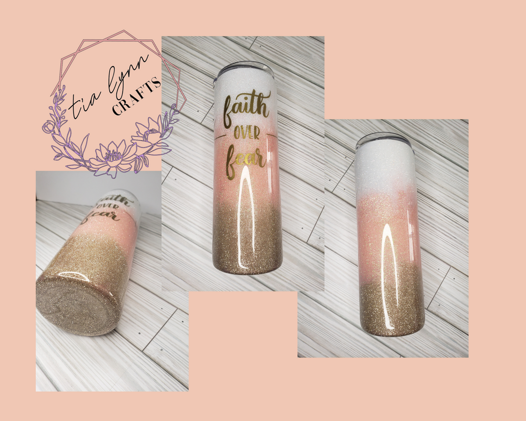 Faith Over Fear Gold Pink White Ombre Tumbler