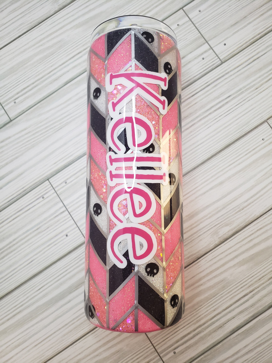 CUSTOM Kellee Pink Skull Tangram Tumbler and Pens