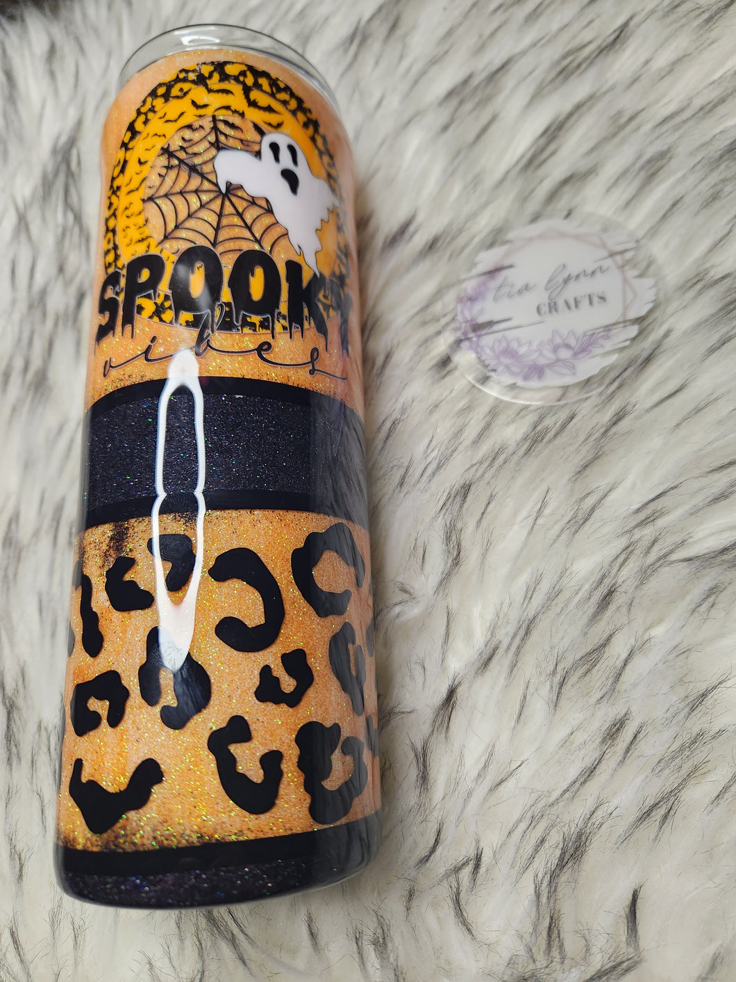 Spooky Ghost Orange and Black Leopard Halloween Tumbler